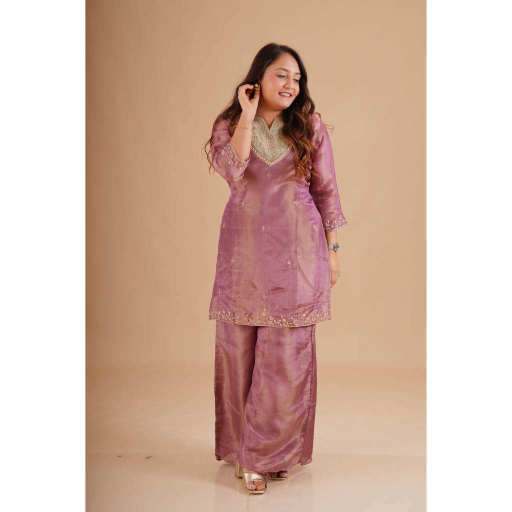 Mauve Silk Blend Embroidered Coord Set