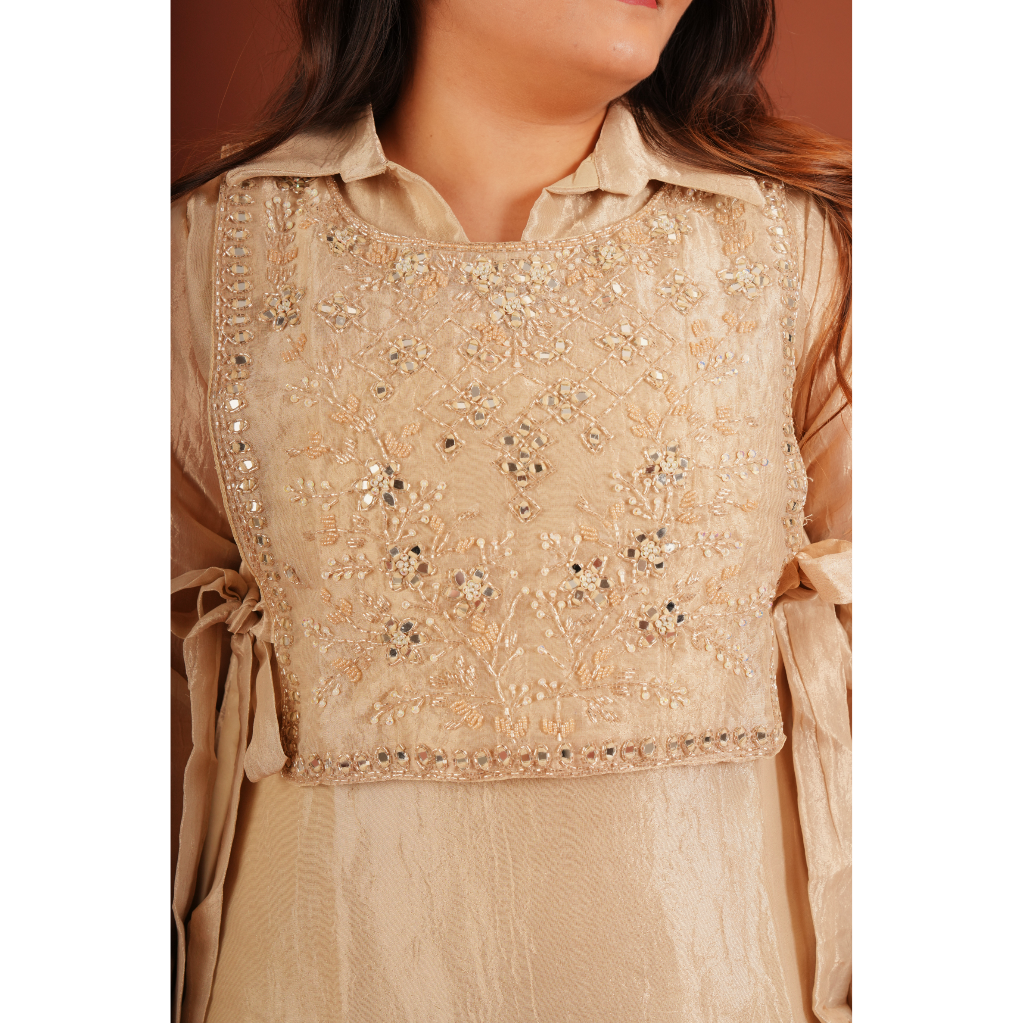 Champagne Tissue Blend Embellished Coord Set