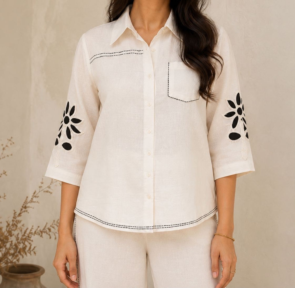 White Cotton Floral Cutwork Coord Set