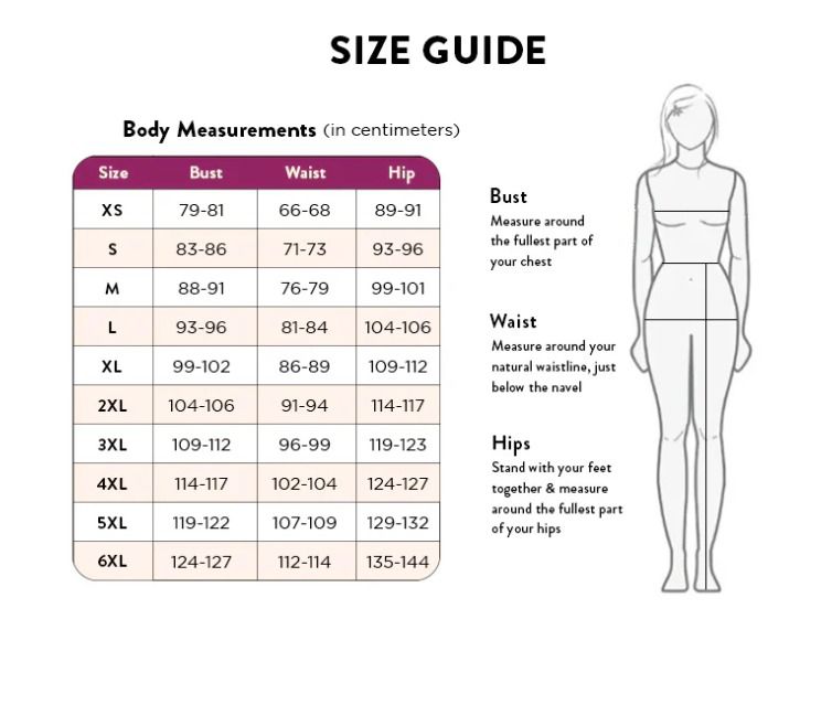 Size chart in centimeters