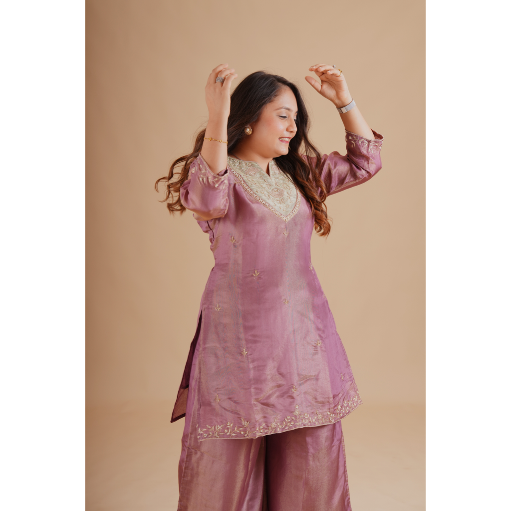 Mauve Silk Blend Embroidered Coord Set