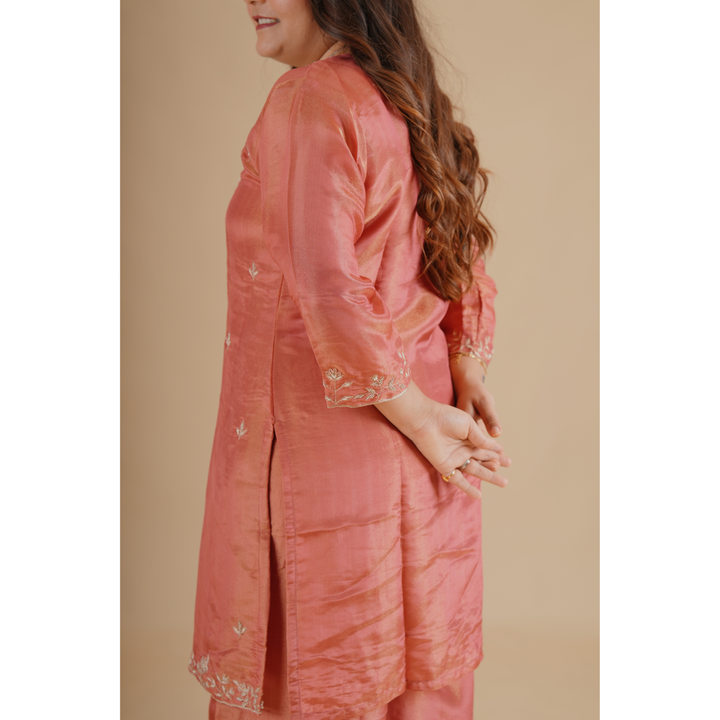 Pink Silk Embroidered Coord Set