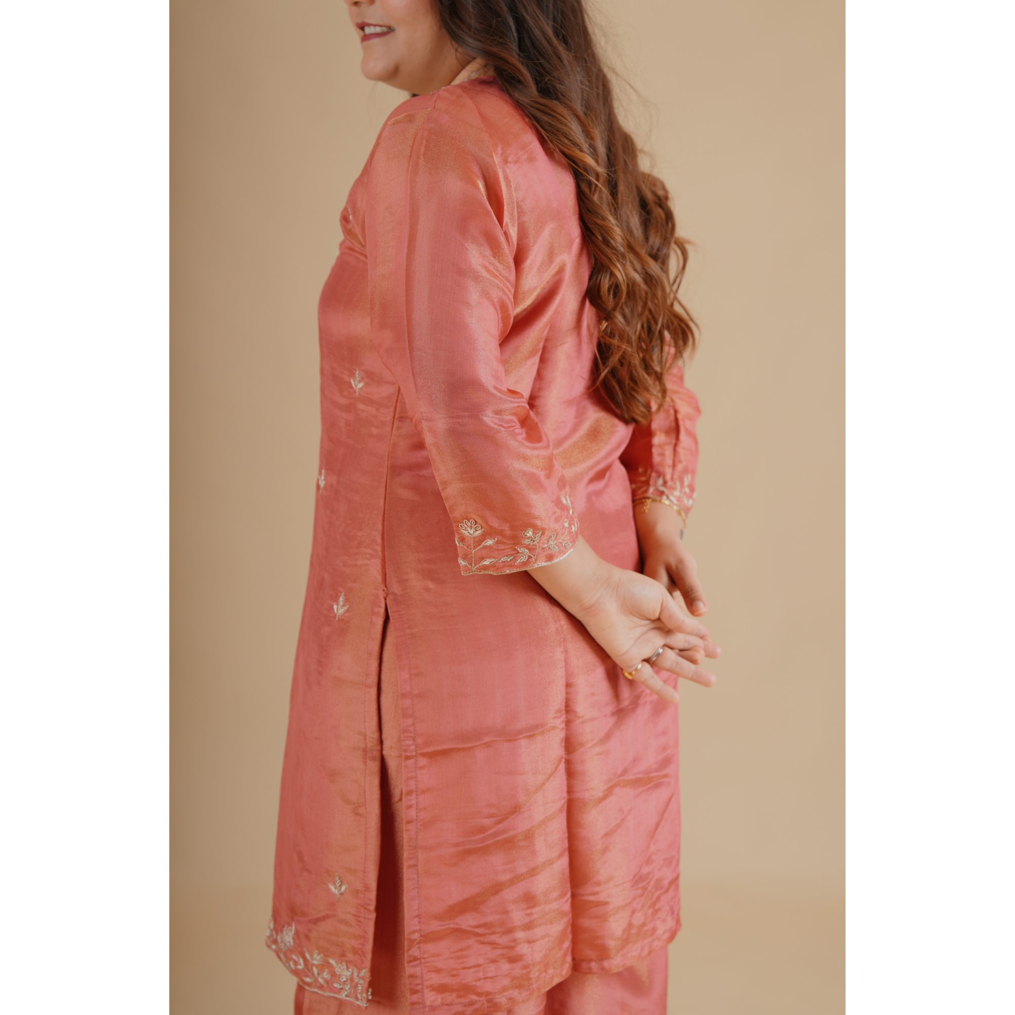 Pink Silk Embroidered Coord Set