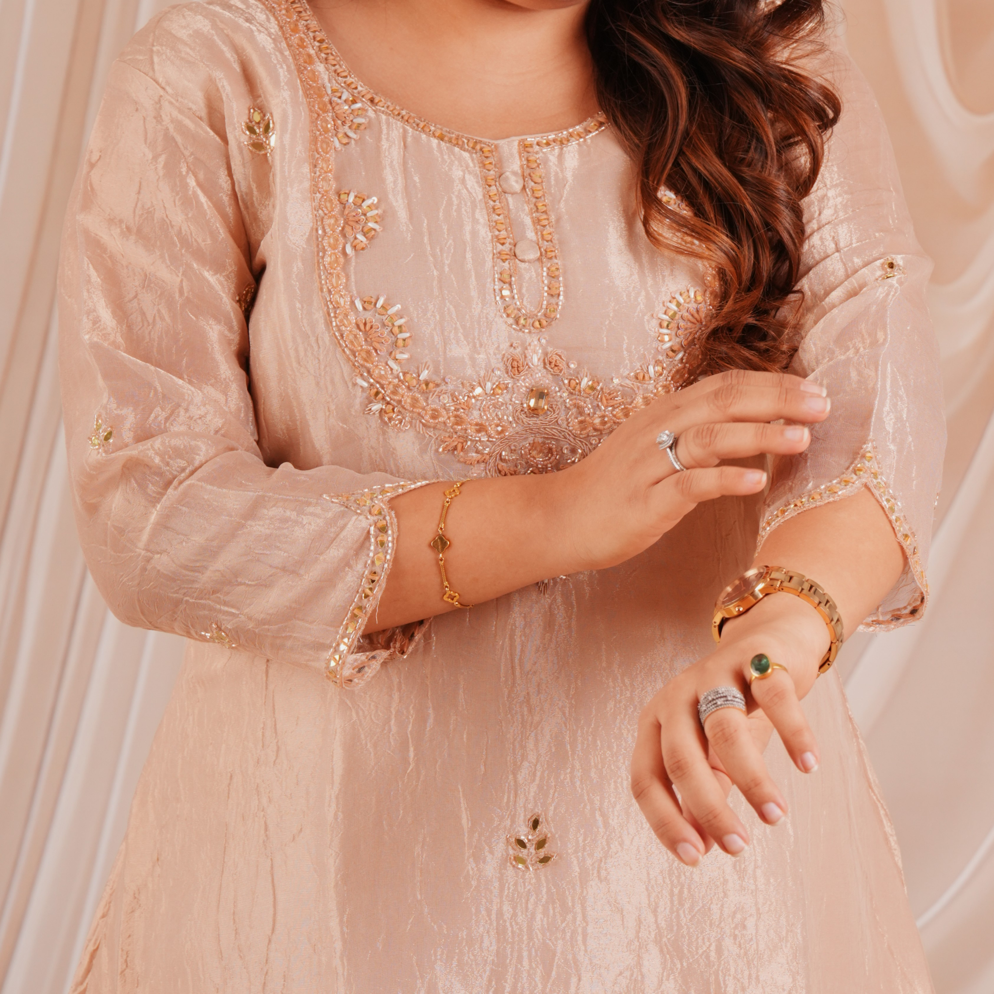 Blush Pink Tissue Blend Embellished Coord Set