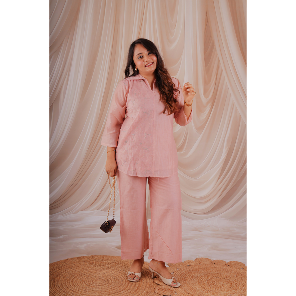 Blush Pink Floral Embroidered Coord Set