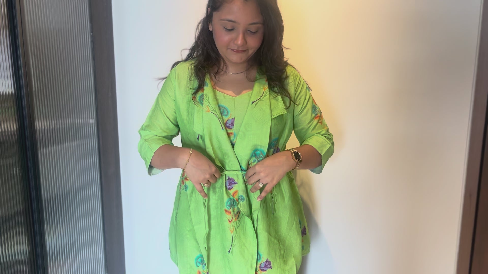 Green Floral Co-ord Set with Tie-Up Jacket