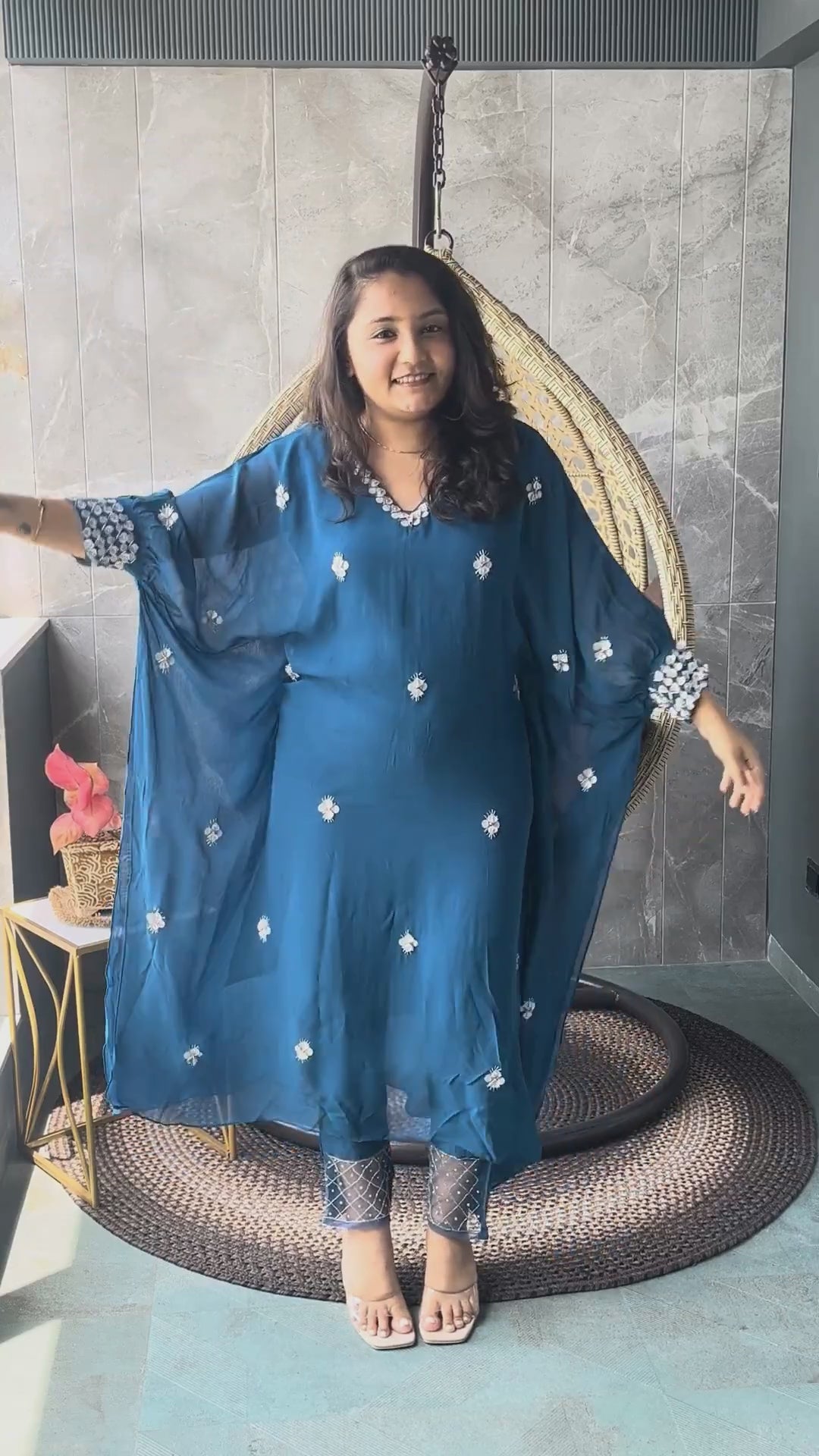 Blue Festive Kaftan with Matching Pant