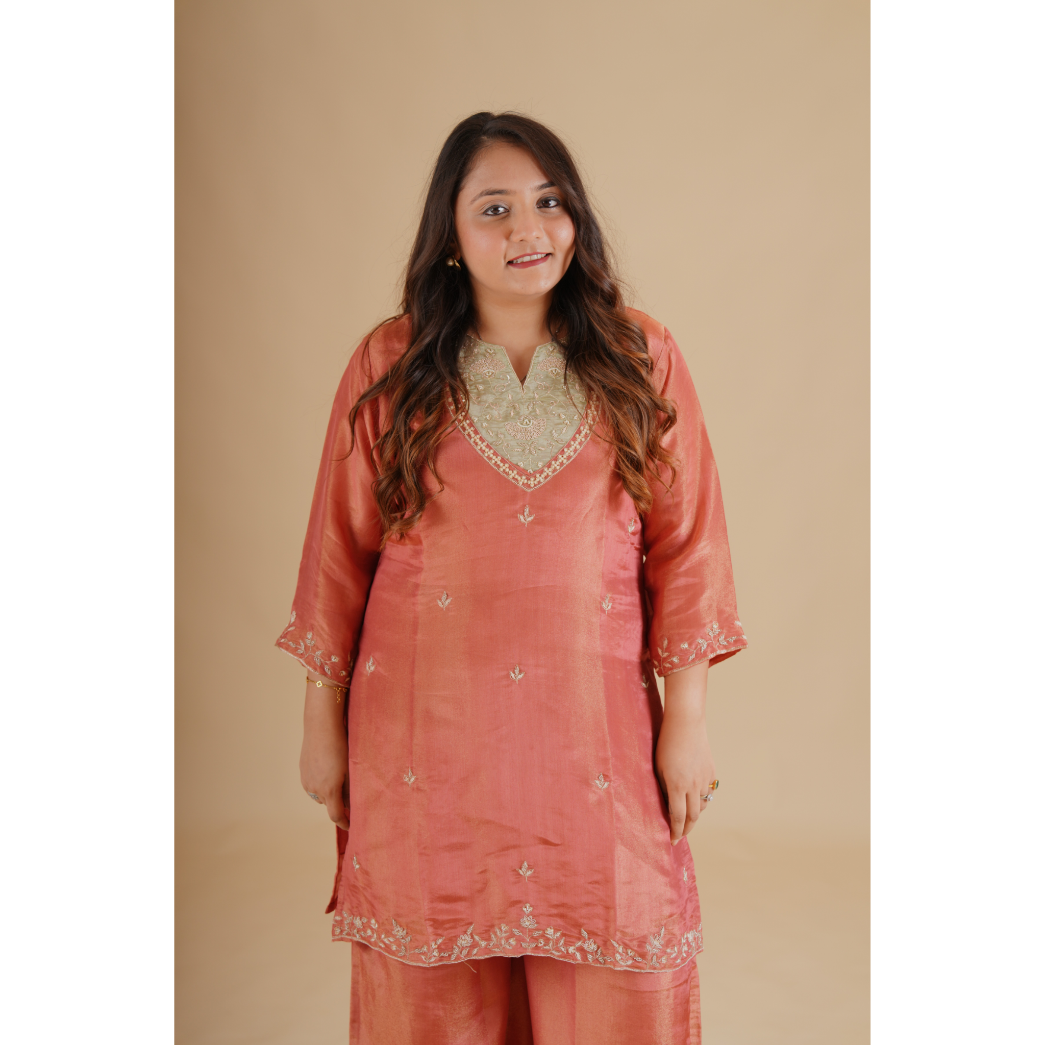 Pink Silk Embroidered Coord Set